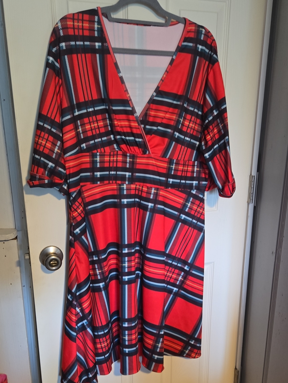 Red Plaid Wrap-Style Women’s Dress